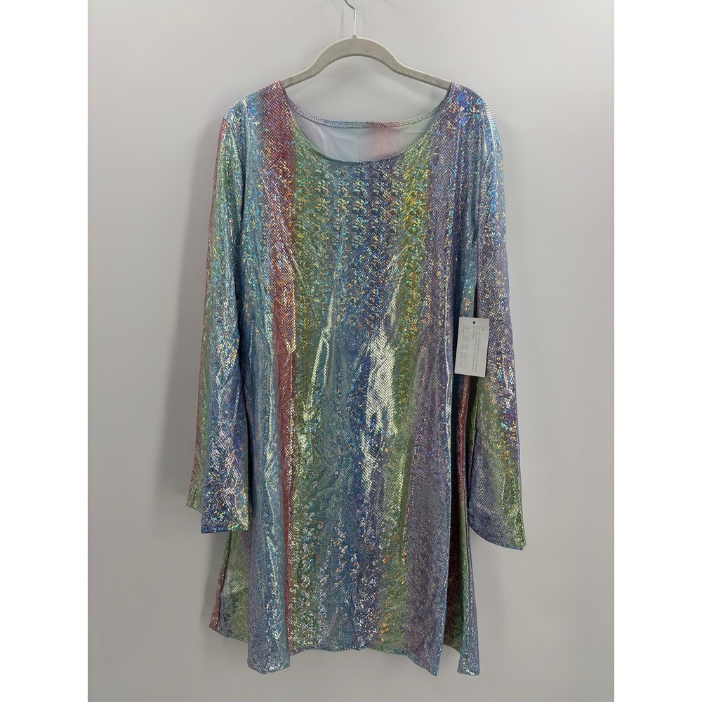 Parttely Rainbow Holographic Snakeskin Dress Set 2XL Disco Costume Sunglasses